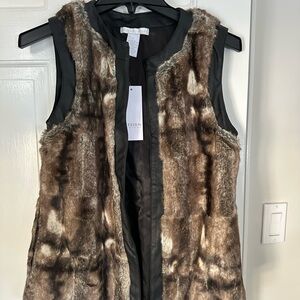 Faux Fur Vest with Leather Trim